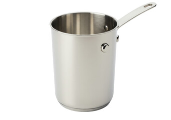 Isolated Silver Stainless-Steel Saucepan, Cookware with Metal Handle for Kitchen Use