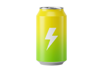Isolated energy drink can with lightning bolt design for refreshing beverage option in commercial