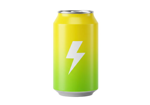 Isolated energy drink can with lightning bolt design for refreshing beverage option in commercial