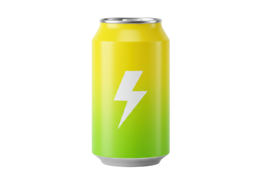 Isolated energy drink can with lightning bolt design for refreshing beverage option in commercial