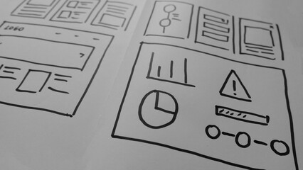 Draft sketch drawing template layout wireframe. 