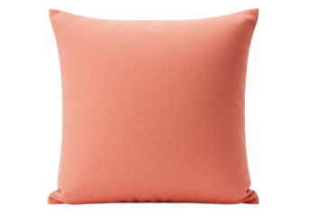 Isolated square throw pillow, coral fabric cushion with clean edges, simple home decor item