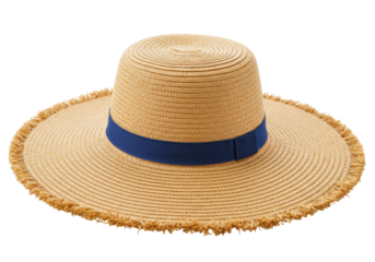 Isolated Sun straw hat with blue ribbon perfect for hot weather and vacations or summertime