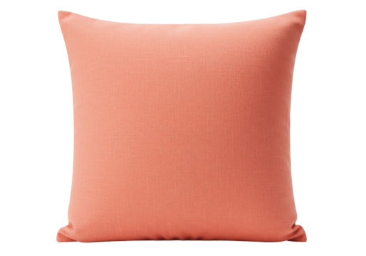 Isolated square throw pillow, coral fabric cushion with clean edges, simple home decor item