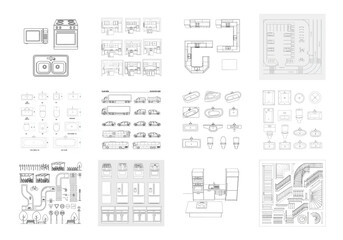Architectural elements and household appliances drawings