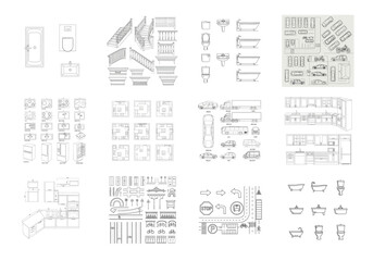 Architectural elements and objects drawings blueprints