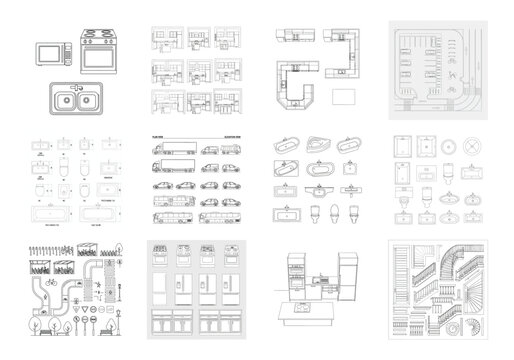 Architectural elements and household appliances drawings