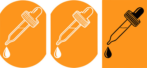 Three dropper icons are displayed against a clean white background. Each dropper is depicted at a slightly different stage of dispensing a drop. The leftmost dropper is rendered as an outline, showing