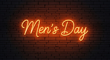 Obraz premium A neon sign reading Men's Day is mounted on a brick wall