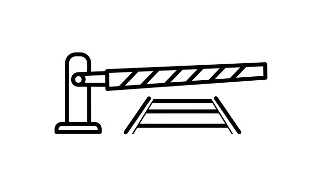 Minimalist Railway Crossing Icon with Barrier and Tracks.