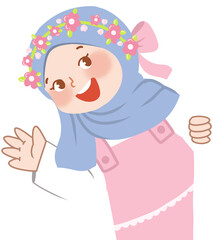 Cute muslim girl waving hand
