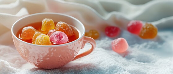 Vibrant marmalades and hot tea composition
