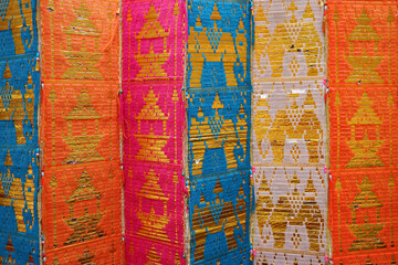 Multi-colored Traditional Long Flag Called Toong in the Buddhist Temple of Thailand Northern Region