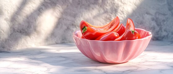 Vibrant Bell Pepper Slices on Marble Surface