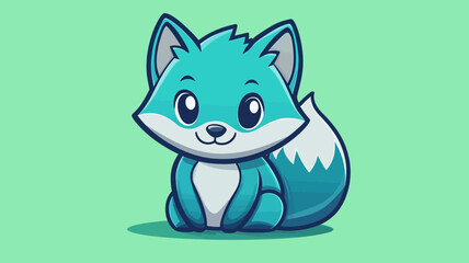 Cute Fox Cartoon Illustration Adorable Blue Animal Character Design