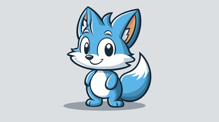A charming and friendly blue fox cub smiles happily, an adorable cartoon mascot character design isolated on a plain background