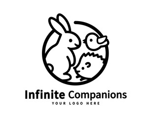 Cute Small Animal Vector Logo – Rabbit, Bird, Hedgehog Circle