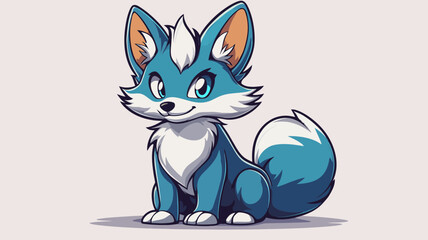 A charming blue fox character concept, an adorable fantasy canine mascot sitting in a simple cartoon vector style illustration