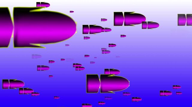 Abstract 3D shapes floating over purple gradient background with futuristic reflections.