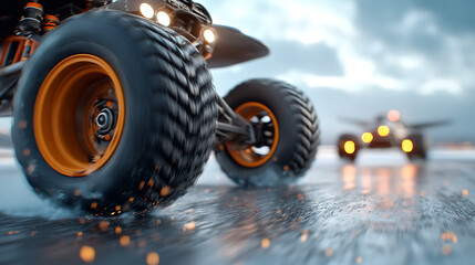 Exciting off-road racing action urban environment digital art dynamic perspective adventure concept