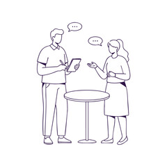 Office Interview Scene – Conversation Line Art