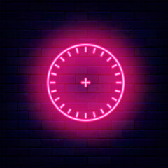 Circle target radar neon emblem. Army pink sonar and sport aim. Business concept. Vector stock illustration