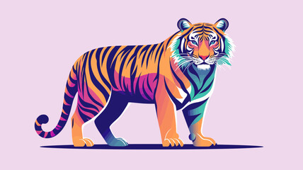 Vibrant Tiger Illustration with Abstract Colors and Bold Lines