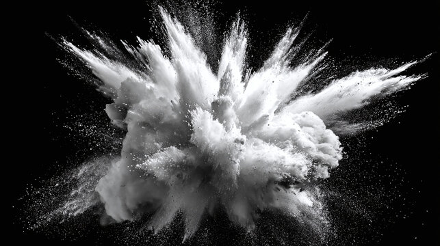 An abstract image of a cloud of white substance exploding against a black background. The explosion is dynamic and creates a visually stunning effect