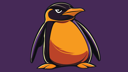 Fototapeta premium Penguin Illustration: A stylized penguin stands confidently with a determined expression, showcasing bold color palettes against an inviting background.
