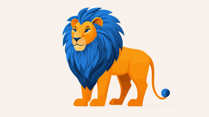 Naklejka premium Majestic Lion Illustration: A striking illustration of a vibrant lion, its mane a captivating shade of blue, radiating a sense of strength, authority, and artistic flair. 