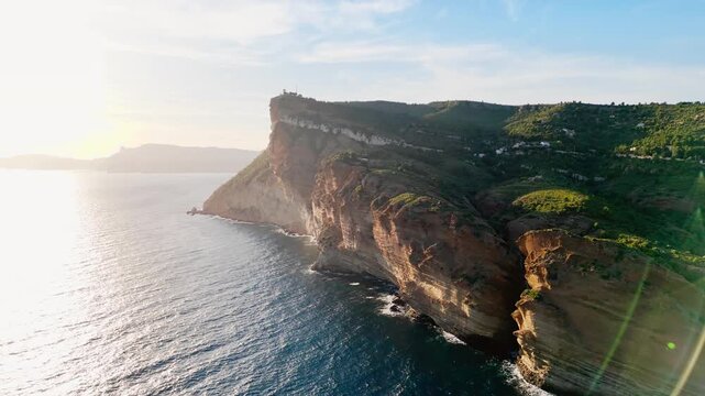 Cap Canaille cliffs above the Mediterranean Sea, Aerial view, limestone formations on the southern French coast