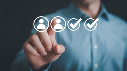 HR, Human resource management concept. Businessman checking cv resume on virtual screen. recruiting, leadership and team building.