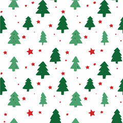 Seamless vector pattern of Christmas trees and stars, flat modern design