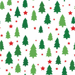 Seamless vector pattern of Christmas trees and stars, flat modern design