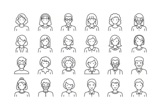 A collection of diverse people icons, representing various ages, genders, and hairstyles, isolated on a white background