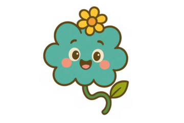 Happy cartoon flower smiling illustration with cute face and cheerful expression on transparent background