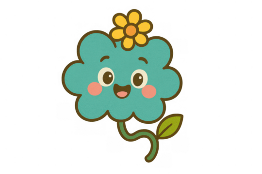Happy cartoon flower smiling illustration with cute face and cheerful expression on transparent background