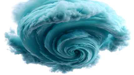 Swirling turquoise tornado vortex with highly detailed cloud formations
