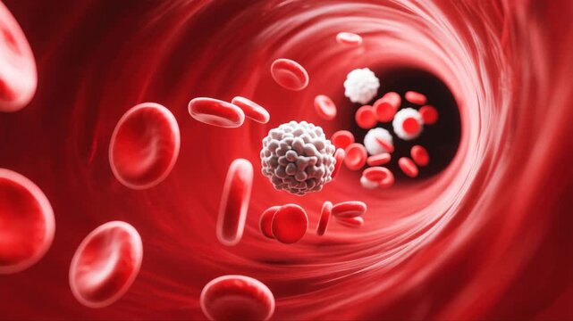 Flow of red blood cells and white immune cells through human capillary