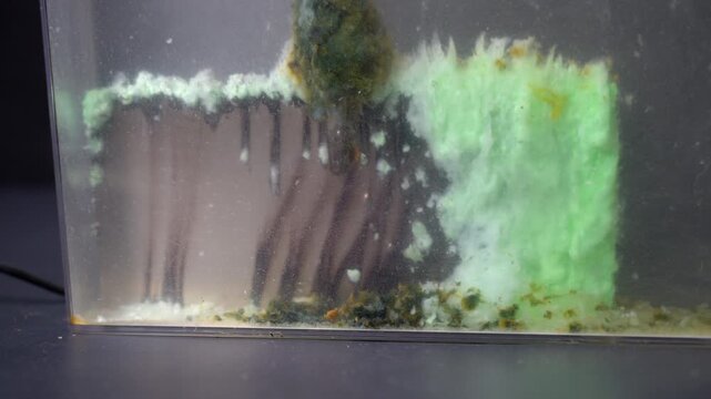 Build-up of electrolytic sludge on nickel plate during electroplating.