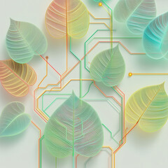 botanical patterns shaped like microcircuits, geometric plant veins connecting like electronic chips