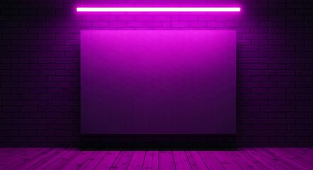 Abstract Purple Room with Neon Light and Wooden Floor.