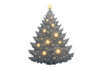 Christmas tree glowing with star ornament and golden lights, symbolizing holiday season and winter celebration on transparent background