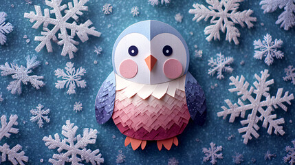 cute winter flat craft easy 2d paper craft - creative winter background. 