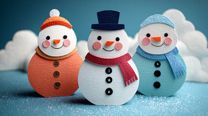 cute winter flat craft easy 2d paper craft - creative winter background. 