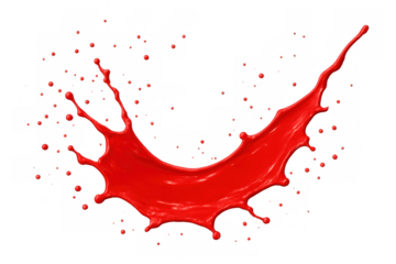 Red paint splashing with dynamic motion, vibrant liquid droplets scattering, transparent background, abstract movement