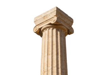 Isolated Ionic column fragment with fluted shaft and volute capital architectural detail
