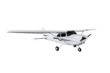 Light aircraft on a white background. A small tourist plane on an isolated white background. side view	