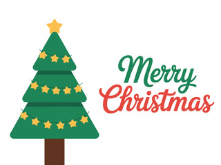 Naklejka premium A decorated Christmas tree with a star on top and the words Merry Christmas.