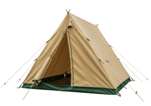 Isolated tent with a large open door for camping, survival, or outdoor activity